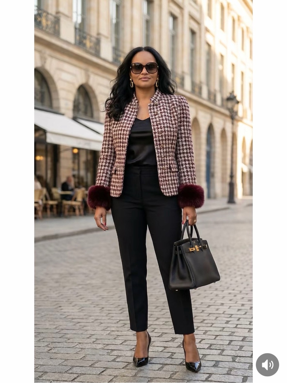 Zara Tweed Jacket with Faux Fur Cuffs